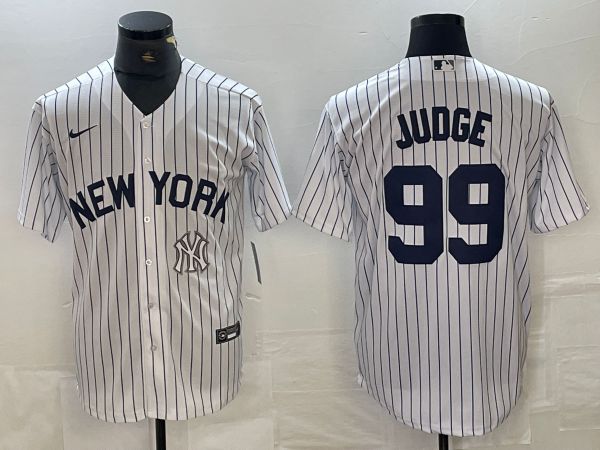 Men New York Yankees 99 Judge White Stripe Game Nike 2024 MLB Jersey style 2